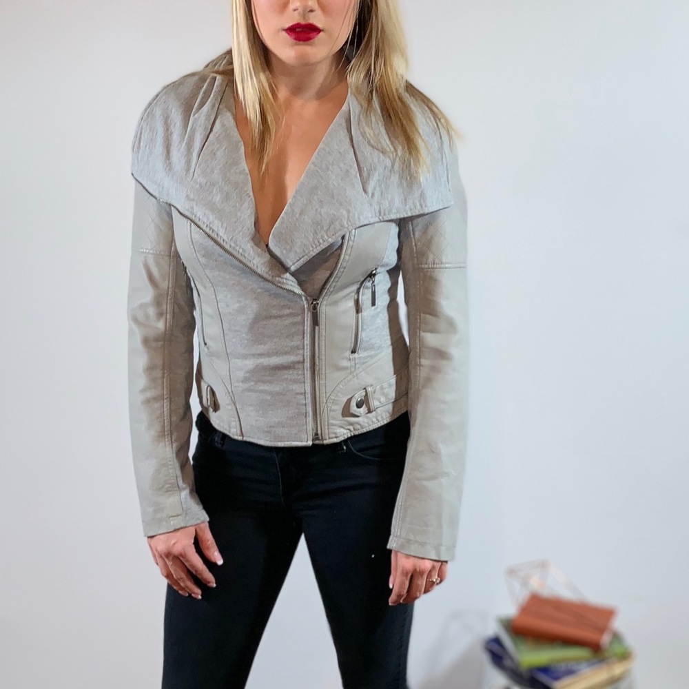 BLANC NOIR Vegan Moto Leather Jacket in Gray size S